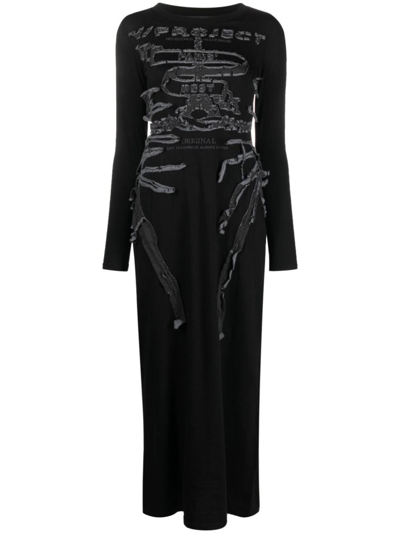Y/project Paris Brand-embroidered Cotton-jersey Maxi Dress In Black