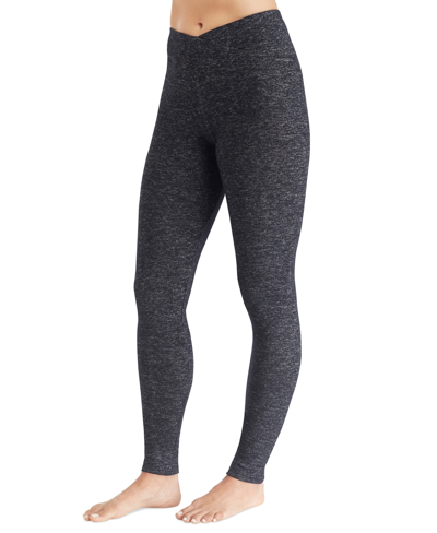 Cuddl Duds Petite Soft Knit Crossover-waist Leggings In Marled Dark Charcoal
