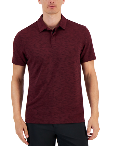 Alfani Alfatech Short Sleeve Marled Polo Shirt, Created For Macy's In Maroon Banner