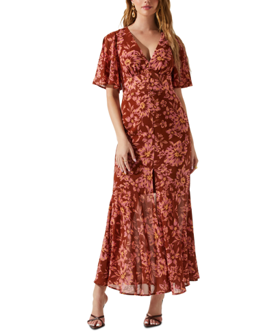 Astr Women's Floral-print Flutter-sleeve Kenzie Dress In Rust Floral