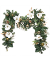 VILLAGE LIGHTING COMPANY 9' ARTIFICIAL CHRISTMAS GARLAND WITH LIGHTS, WHITE GOLD-TONE MAGNOLIA