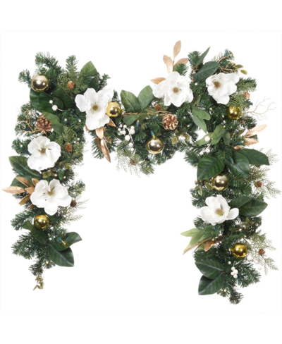 Village Lighting Company 9' Artificial Christmas Garland With Lights, White Gold-tone Magnolia In Assorted