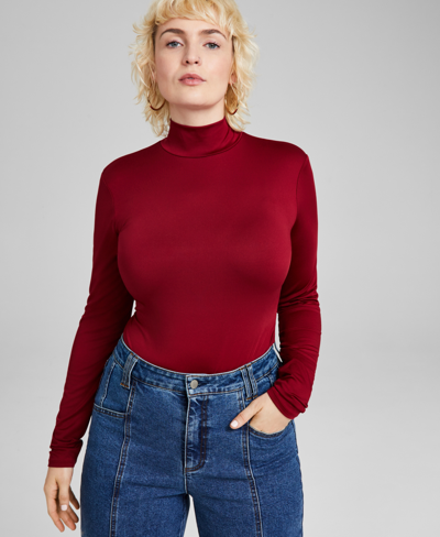 And Now This Women's Mock-turtleneck Long-sleeve Bodysuit In Clay Red