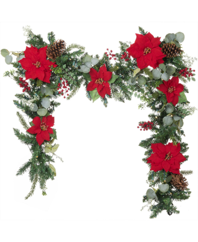 Village Lighting Company 9' Artificial Christmas Garland With Lights, Christmas Poinsettia In Assorted