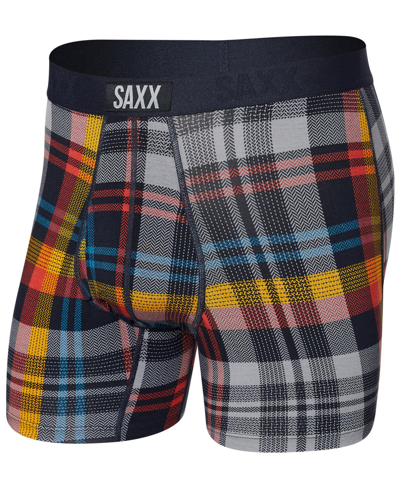 Saxx Men's Ultra Super Soft Relaxed-fit Moisture-wicking Plaid Boxer Briefs In Multi Free Fall Plaid