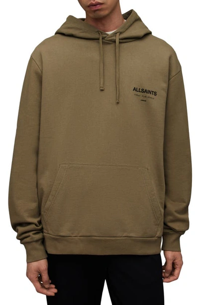 Allsaints Underground Logo Hoodie Sweatshirt In Ash Khaki