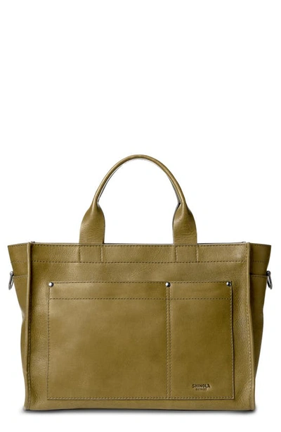 Shinola Bert Navigator Leather Brief Tote In Olive