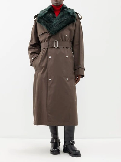Burberry Faux-fur Trimmed Cotton Coat In Green
