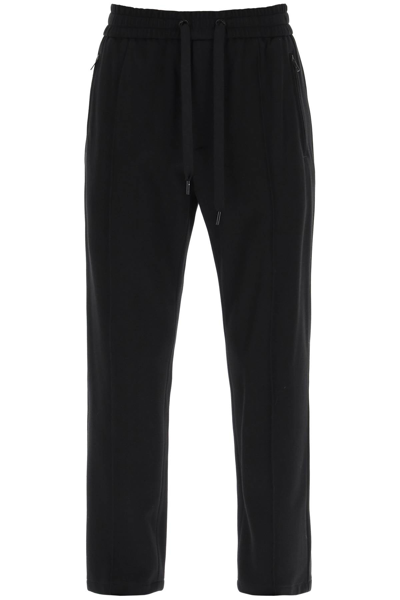 Dolce & Gabbana Joggers In Herringbone Jersey In Black