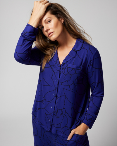 Soma Women's Cool Nights Long-sleeve Collared Pajama Top In Contour Lines Plum Size Xs |  In Indigo