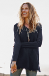 Jjill J.jill Easy Fringed-hem V-neck Tunic In Navy Blue
