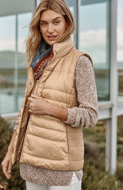 Jjill J.jill Quilted & Smocked Down Puffer Vest In Beige