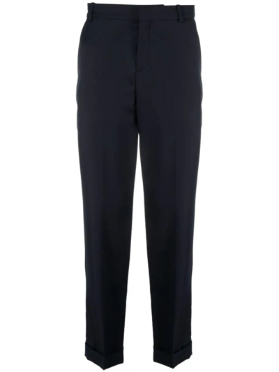 Balmain Wool Cropped Straight Trousers In Blue