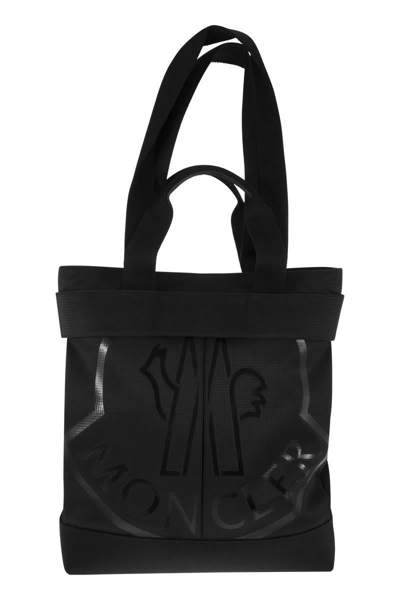 Moncler Cut Logo-print Tote Bag In Black