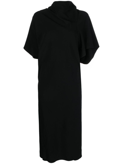 Rick Owens High-neck Cut-out Midi Dress In Black