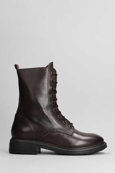 Julie Dee Combat Boots In Dark Brown Leather