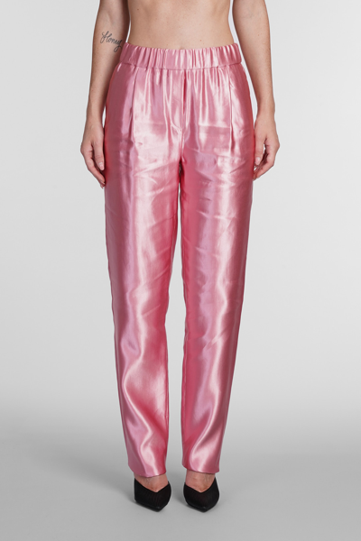 Giorgio Armani Pleated Silk & Linen Straight Trousers In Pink