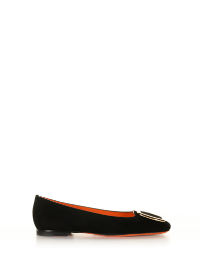 Santoni Buckle-detail Ballerina Shoes In Black