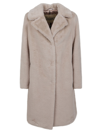 Herno Faux-fur Single-breasted Long Sleeved Coat In Beige