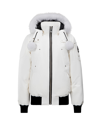 Moose Knuckles Cloud Bomber Jacket With Detachable Hood And Shearling Trim In White