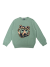 Il Gufo Boys Green Wool Knit Wolf Sweater In Green