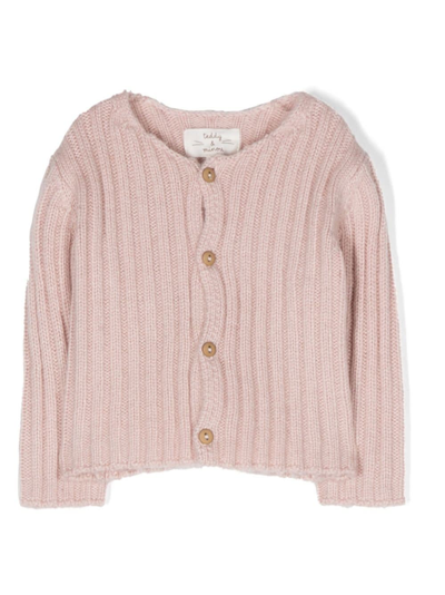 Teddy &amp; Minou Babies' Ribbed Cardigan In Pink