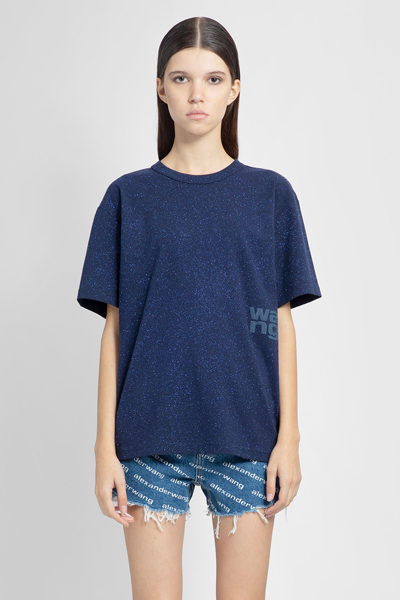 Alexander Wang Logo-embossed Cotton T-shirt In Blue