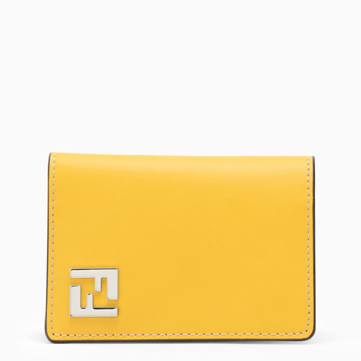 Fendi Mimosa/brow Leather Card Holder Men In Yellow