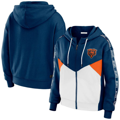 Wear By Erin Andrews Navy/white Chicago Bears Color Block Light Weight Modest Crop Full-zip Hoodie