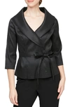 Alex Evenings Brushed Satin Tie Waist Blouse In Black