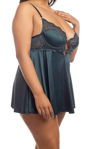 Oh La La Cheri Diana Lace Trim Satin Chemise In Reflecting Pond