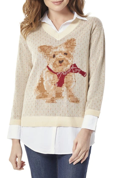 Jones New York Dog Two-fer Sweater In Beige