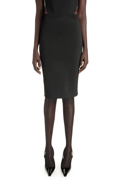 Saint Laurent Rib Pencil Skirt In Noir