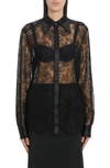 Dolce & Gabbana Chantilly Lace Satin Trim Button Down Shirt In Black