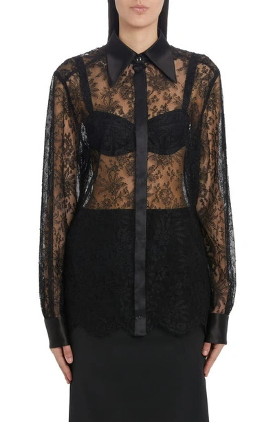 Dolce & Gabbana Chantilly Lace Shirt In Black