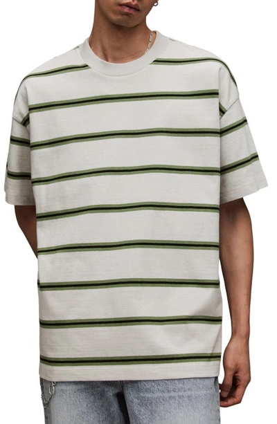 Allsaints Arden Oversized Striped Crew T-shirt In Green