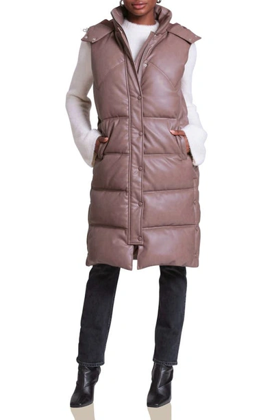 Avec Les Filles Faux-ever Leather™ Longline Thermal Puff™ Puffer Vest In Caribou