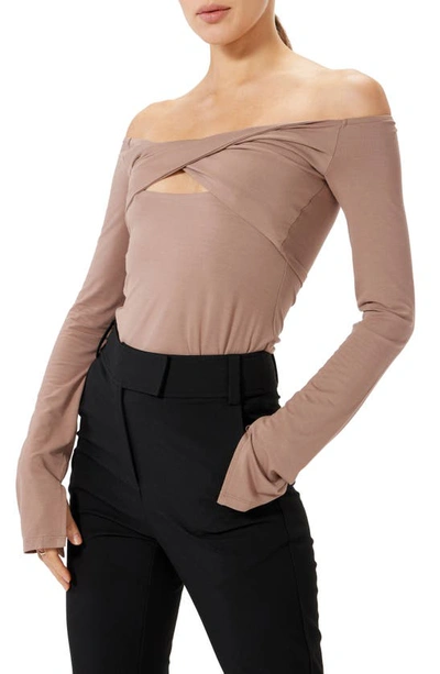 Sophie Rue Olympia Twist Cutout Off The Shoulder Top In Mushroom