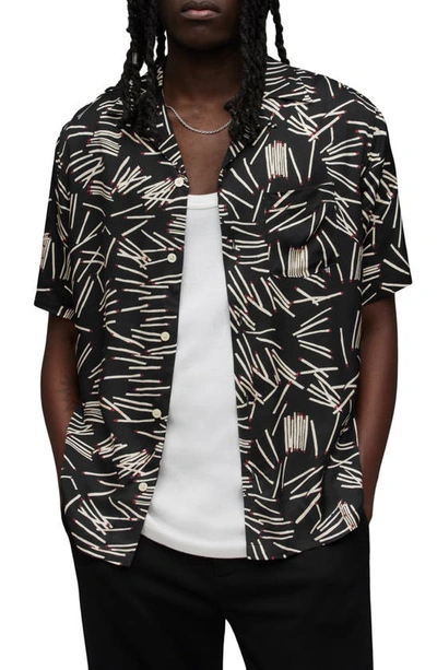 Allsaints Matchstick Retro Print Relaxed Fit Shirt In Black