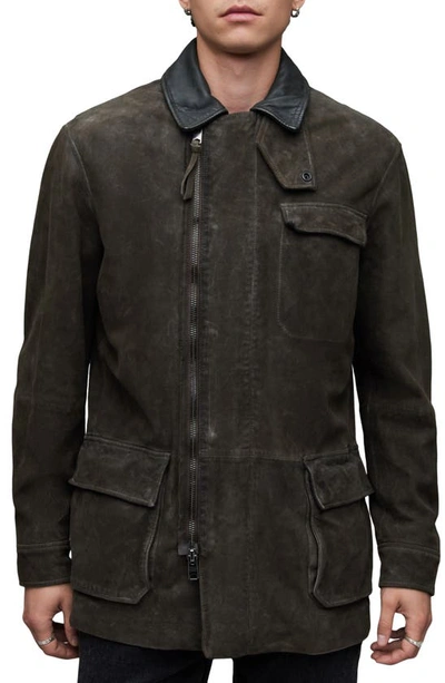 Allsaints Chamber Waxed Suede Jacket In Black ModeSens