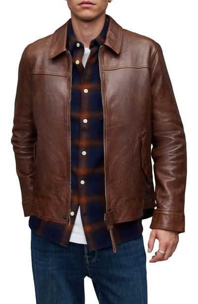 Allsaints Brim Washed Leather Jacket In Rust Brown