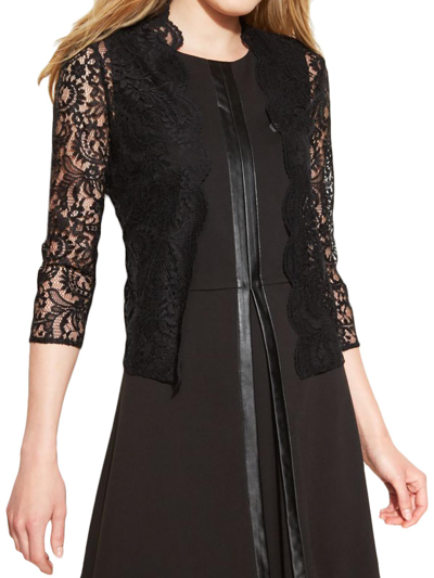 Calvin Klein Womens Lace Open Front Cardigan Top In Black
