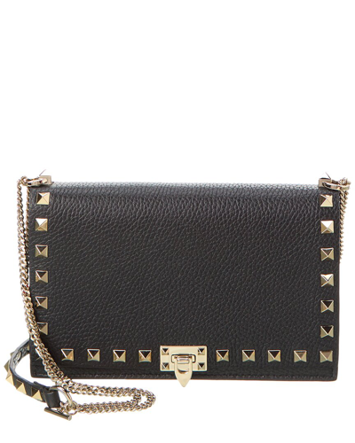 Valentino Garavani Rockstuds Flap Leather Pouch Crossbody Bag In Black