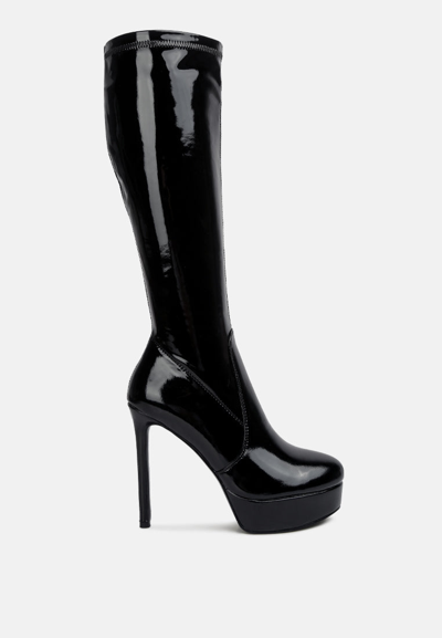 London Rag Shawtie High Heel Stretch Patent Calf Boots In Black