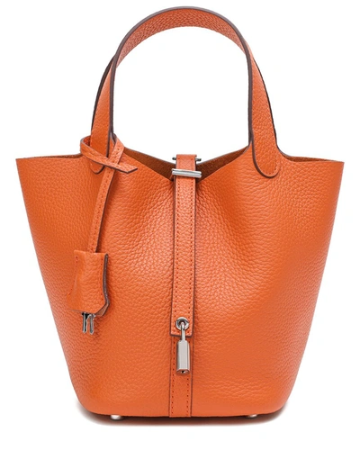 Tiffany & Fred Full-grain Leather Top Handle Bag In Orange