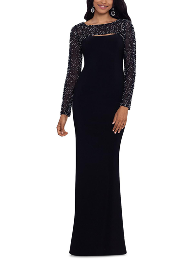 Betsy & Adam Womens Embellished Long Evening Dress In Black