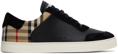 Burberry Black Trainers With Suede Details And Check Motif In Leather Blend Man