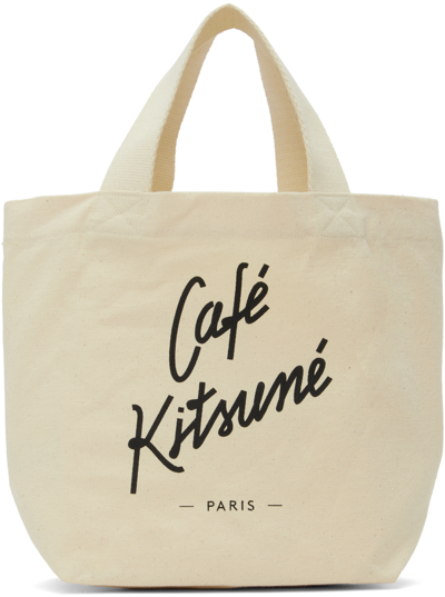 Maison Kitsuné Beige Mini 'café Kitsuné' Tote In Lt Latte