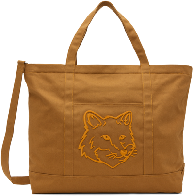 Maison Kitsuné Fox Head Large Tote Bag In Golden_brown