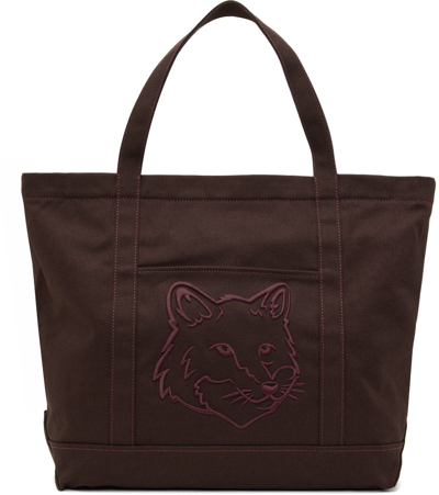 Maison Kitsuné Large Bold Fox Head Tote Bag In P299 Pecan Brown